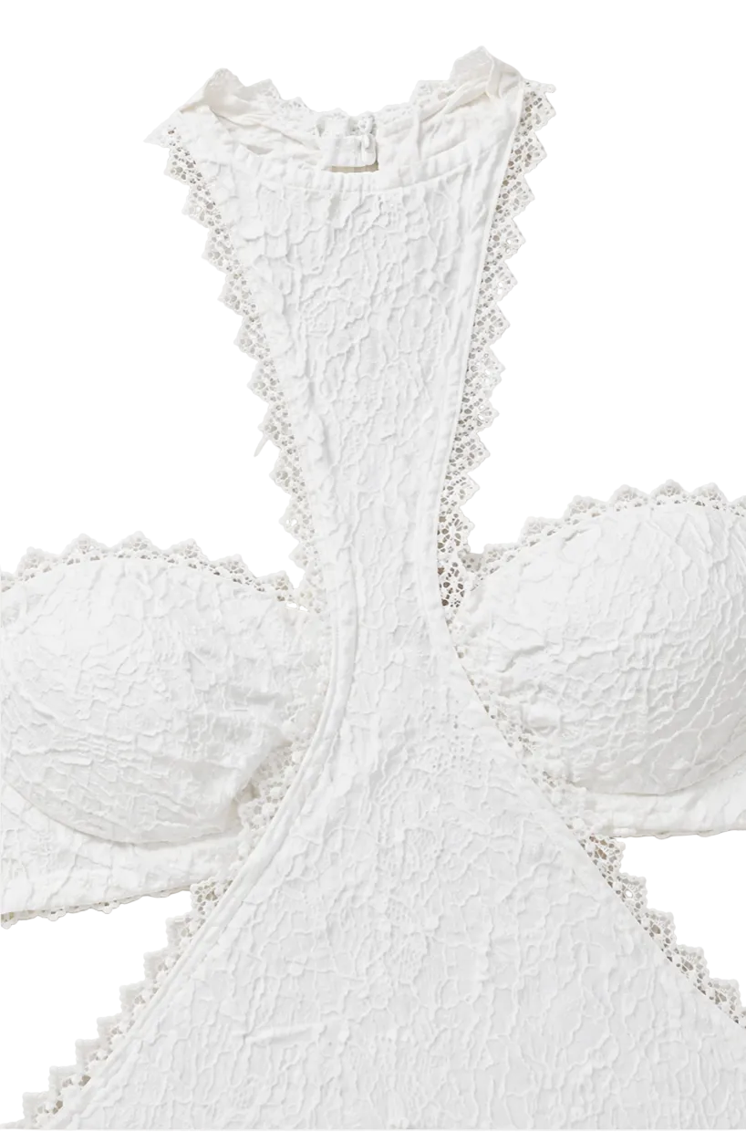 white neck hold lace dress