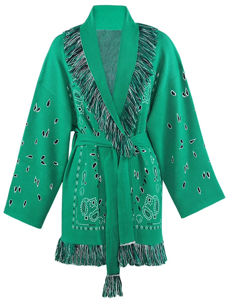 Long Knitted Tassel Cardigan