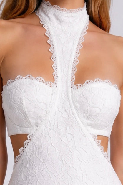 white neck hold lace dress
