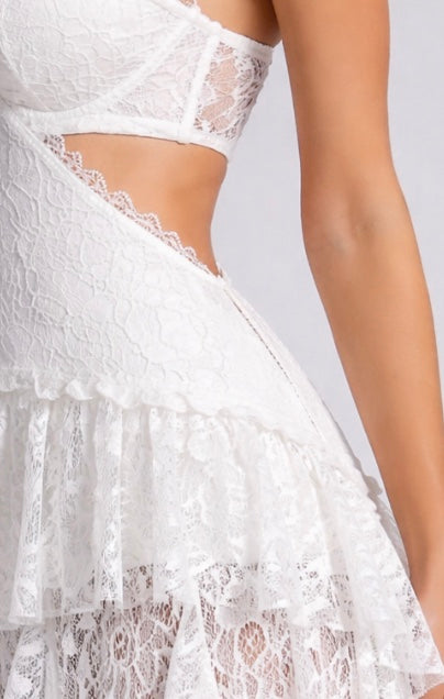 white neck hold lace dress